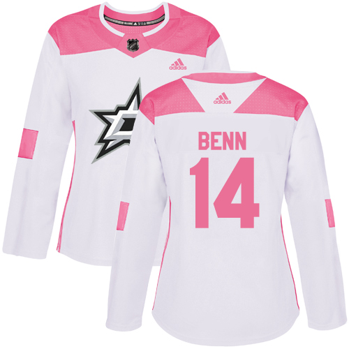 Adidas Stars #14 Jamie Benn White/Pink Authentic Fashion Women's Stitched NHL Jersey - Click Image to Close
